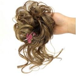 Coc modern din par artificial  cu elastic si suvite ATM06H20 - Saten Inchis cu Blond Mixt